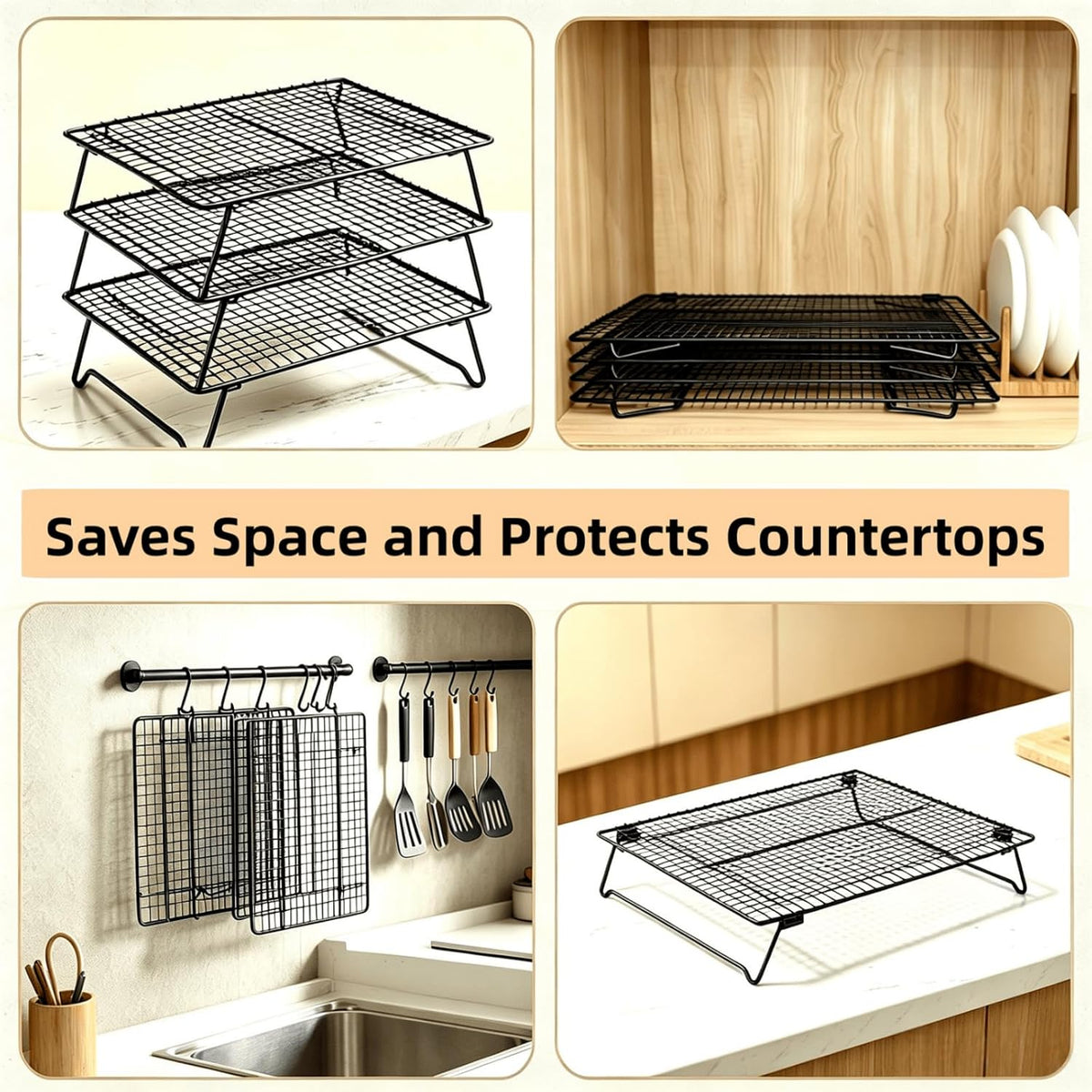 Lanxiu Cooling Racks for Cooking and Baking, 3 Pcs Wire Cooling Rack(Black)