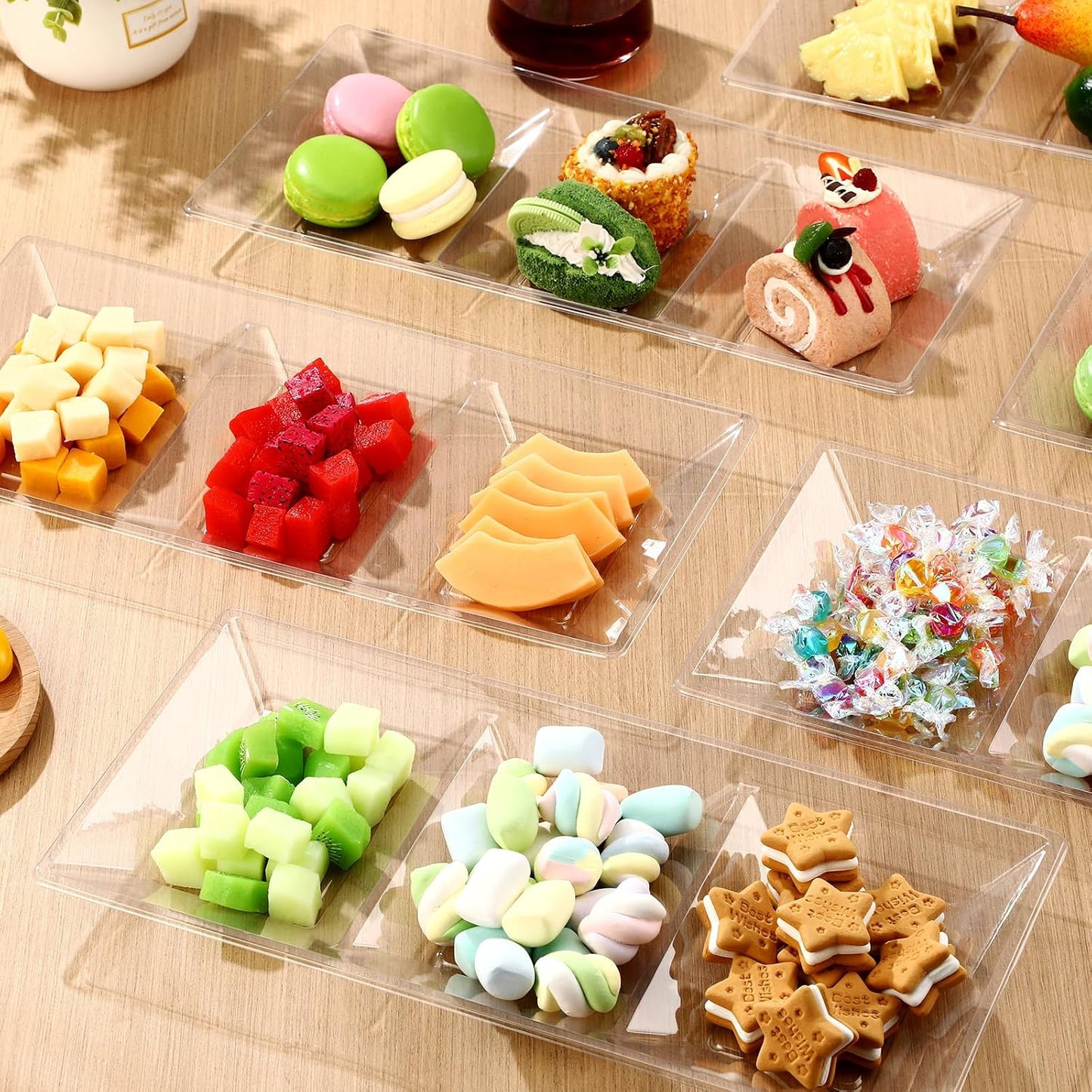 Ziliny 20pcs Black 3 Section Serving Tray Bulk Serving Dish Compartment Appetizer Tray Plastic Dessert Platter Divided Disposable Plate for a Tini Bit Older Party
