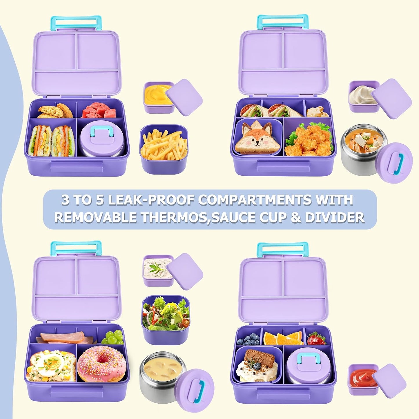 Bento Lunch Box for Kids with Thermo, Leakproof Bento Box with 8oz Insulated Food Jar, Insulated Bottle, Lunch Bag, BPA Free Dishwasher Safe 4 Compartment Container for School Girls Boys (Pink)