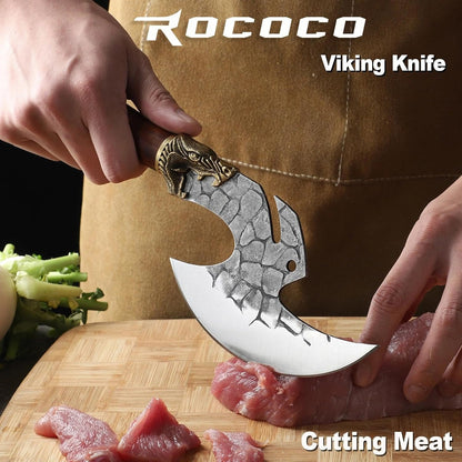 ROCOCO Viking Cleaver Knife Birthday - Kitchen Axe & Sheath Father Gift Men