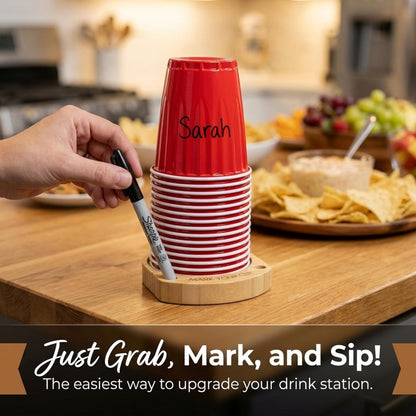 Party Cup Holder for 3-4" Cups - Hosting Essential to Prevent Mix-Ups & Reduce Waste - Sturdy Drink Organizer with Rubber Feet for Birthdays, BBQs, & Holiday Gatherings (Cups & Markers Not Included)