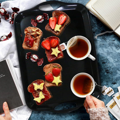 Czlizdyt Large Melamine Serving Tray with Handles, 17.5 x 12 in Rectangular Melamine Serving Platter, Dishwasher Safe Trays for Eating, Appetizer, Charcuterie, Snack, Fruit, Desserts, Set of 2, White