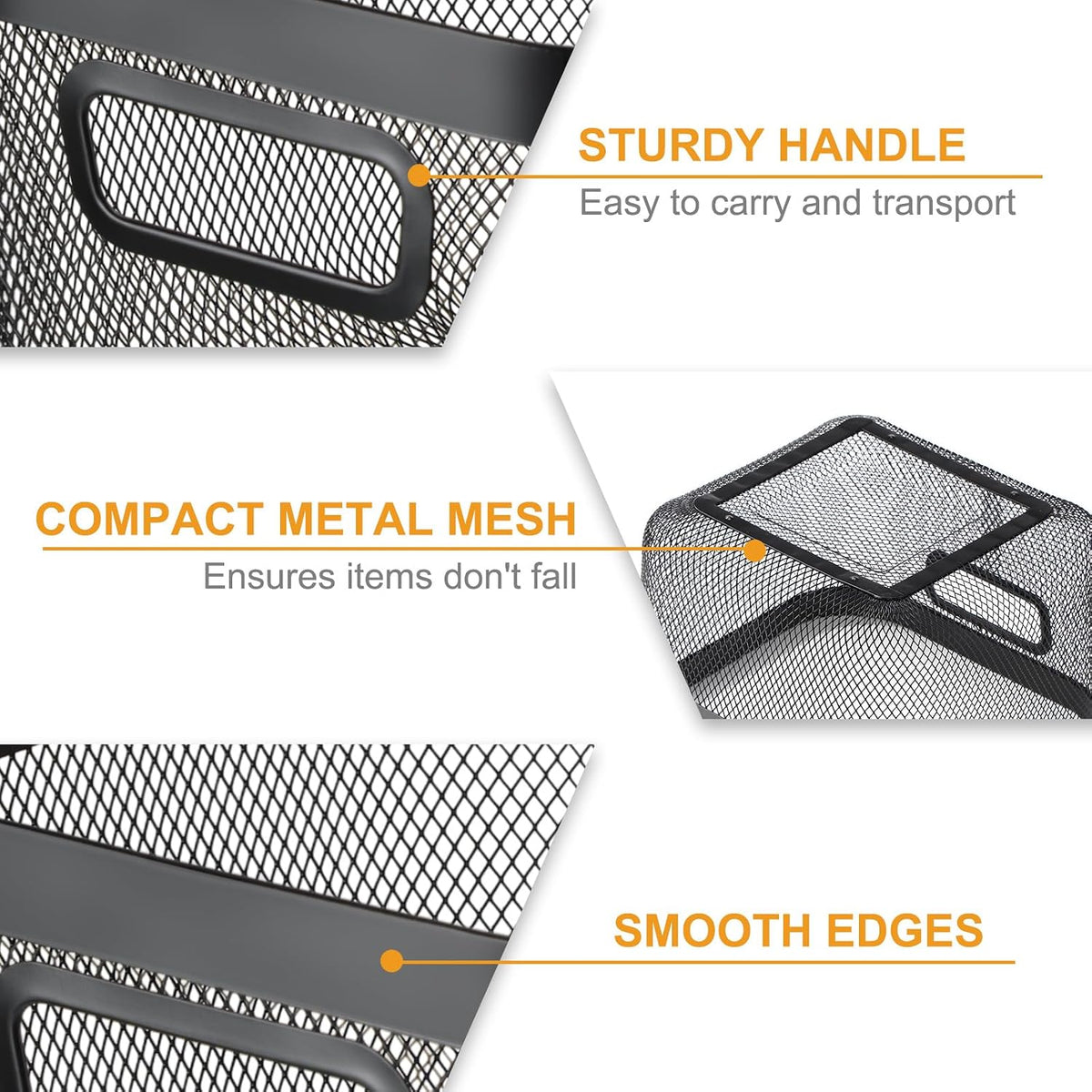 MorningRo 6 Pack Metal Mesh Basket with Hollow Handles Black Wire Storage Bin for Organizing Stackable Metal Fine Mesh Basket for Pantry Bathroom Kitchen Cabinets Shelves (Medium)