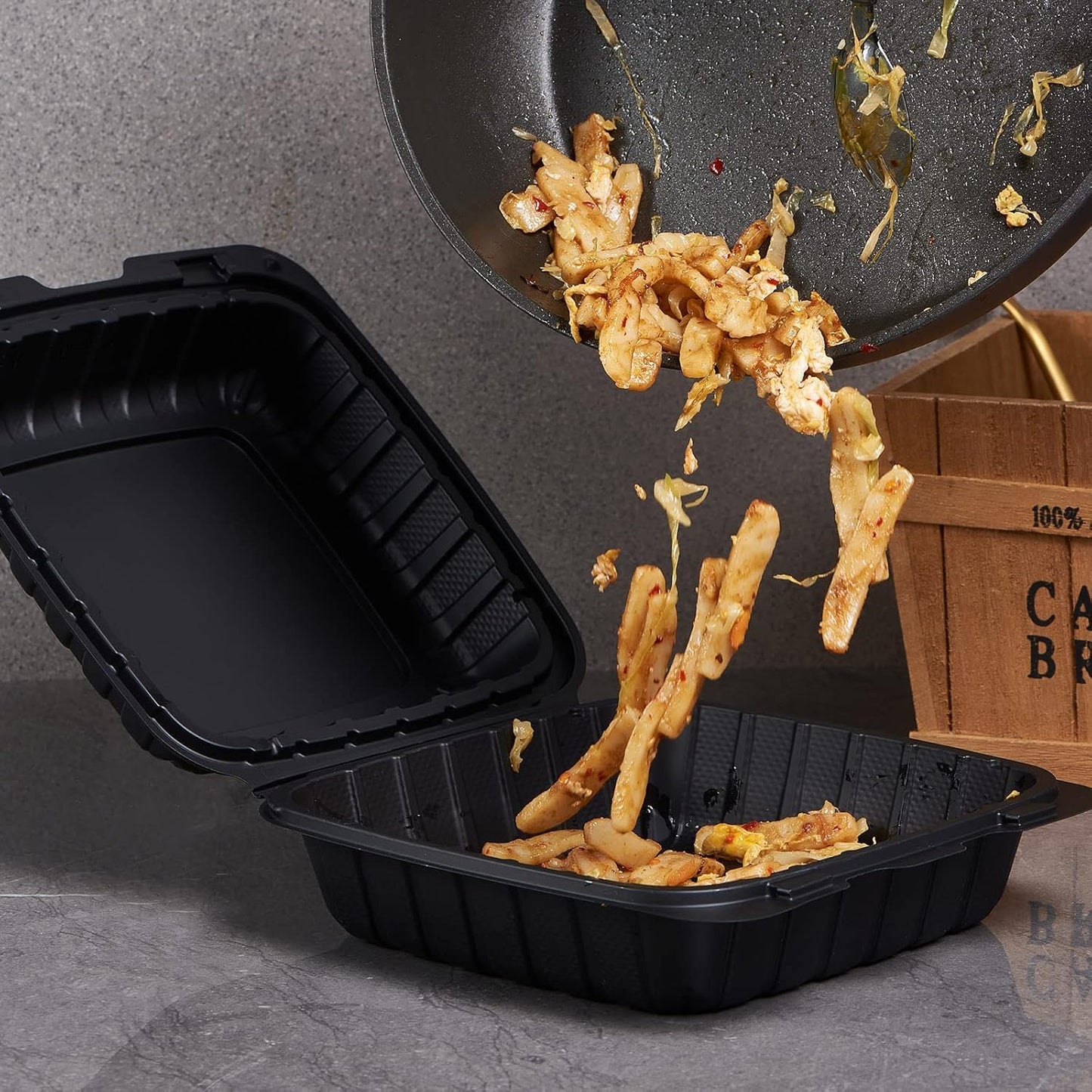 8X8 3-Compartment 50-Pack Plastic Clamshell Takeout Food Trays Heavy Duty Togo Disposable Box Carryout Meal Prep Packaging Catering Hinged Containers With Secure Snap Lid (Formerly FULING)