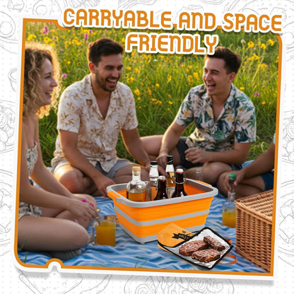 Funnymoom 2pcs Barbecue Prep Set Include Collapsible BBQ Prep Tub with Lid and Cutting Board(4.22 Gal/16l) BBQ Blanket for Resting Meat(21inch) Smoker Blanket Insulated(Orange,Classic Style)