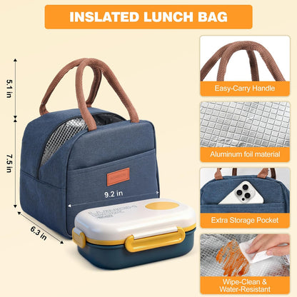 Lunch Bento Box Set - 3 Compartment Containers for Kids and Adults,lunch box for women with Thermo Lunch Bag, Leak-Proof and BPA-Free - Built-in Utensil Set,Sauce - Dishwasher Safe-Claret