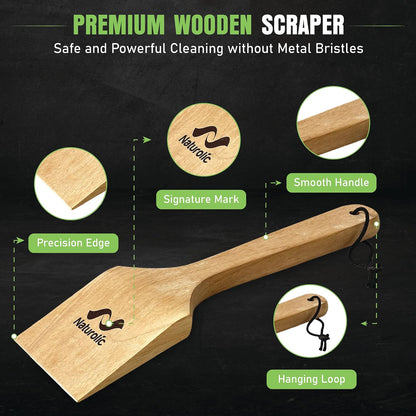 All-Natural Wooden Grill Scraper Tool 18" | Bristle-Free Grill Cleaner for Outdoor Grill | Eco-Friendly BBQ Cleaning Tool for Safe Grate Care