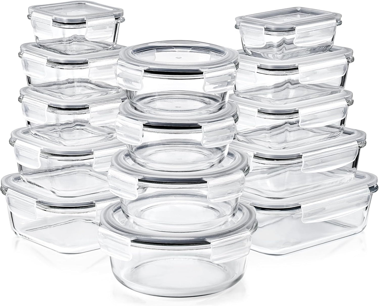 Sorbus 16pc (8 Rectangular 35oz Food Storage Containers and 8 Airtight Lids) – 4.4 Cup Glass Meal Prep Containers, Dishwasher, Freezer, and Oven Safe – Reusable Glass Food Containers for Meal Prep