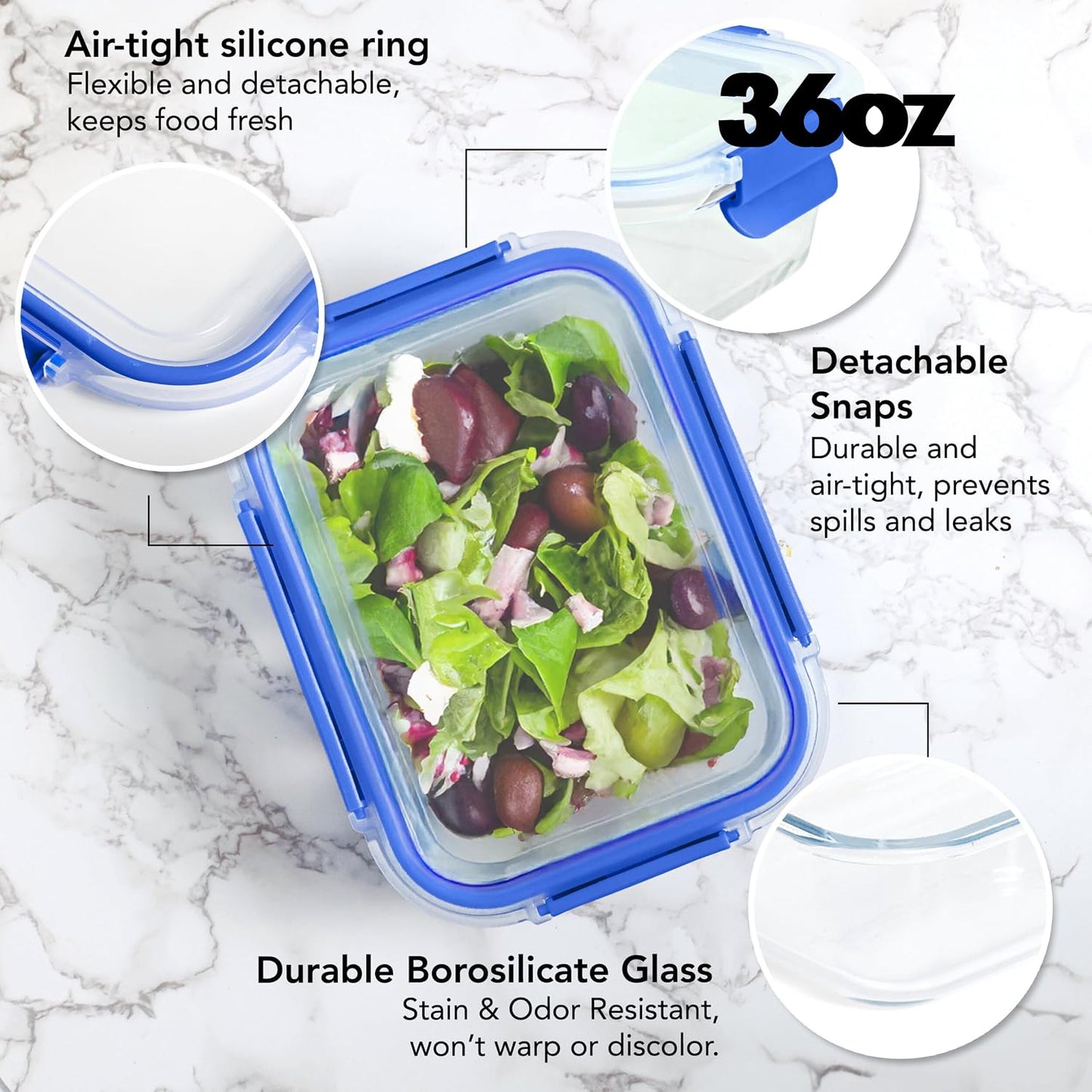 ECOBERI Glass Meal Prep Containers with Silicone Sleeves, 3 Piece 4.5 Cup Set, Borosilicate Glass Food Storage with Leak-Resistant Lids, Oven, Microwave, Freezer and Dishwasher Safe