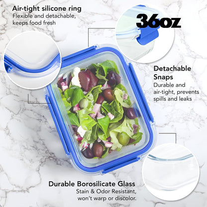 ECOBERI Glass Meal Prep Containers with Silicone Sleeves, 3 Piece 4.5 Cup Set, Borosilicate Glass Food Storage with Leak-Resistant Lids, Oven, Microwave, Freezer and Dishwasher Safe