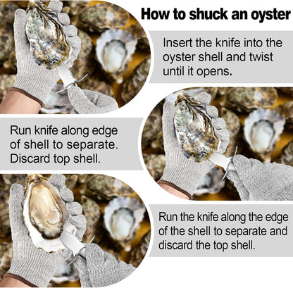 QUMMFA Professional Oyster Shucking Knife, 2CR13 Stainless Steel Oyster Knife, Sturdy Sharpness Opener for All Kinds of Shells, and Level 5 Cut Resistant Glove (XL)