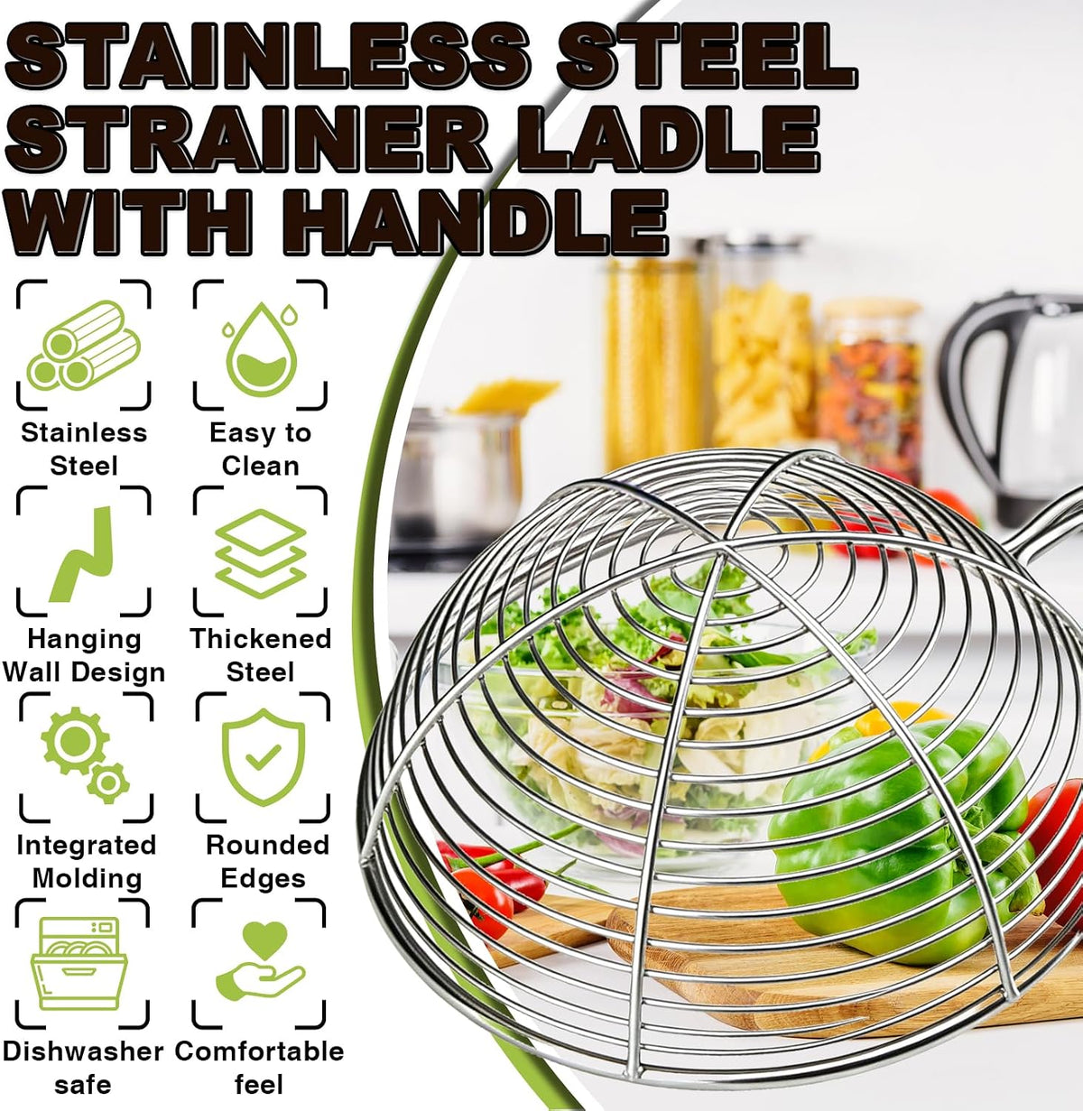 6 Pieces Stainless Steel Spider Strainer Skimmer, 4 Inch Hot Pot Kit Strainer Scoops with Long Handle, Asian Skimmer Spoon Ladle for Boba Pearls, Pasta, Meatball, Cooking & Frying Food