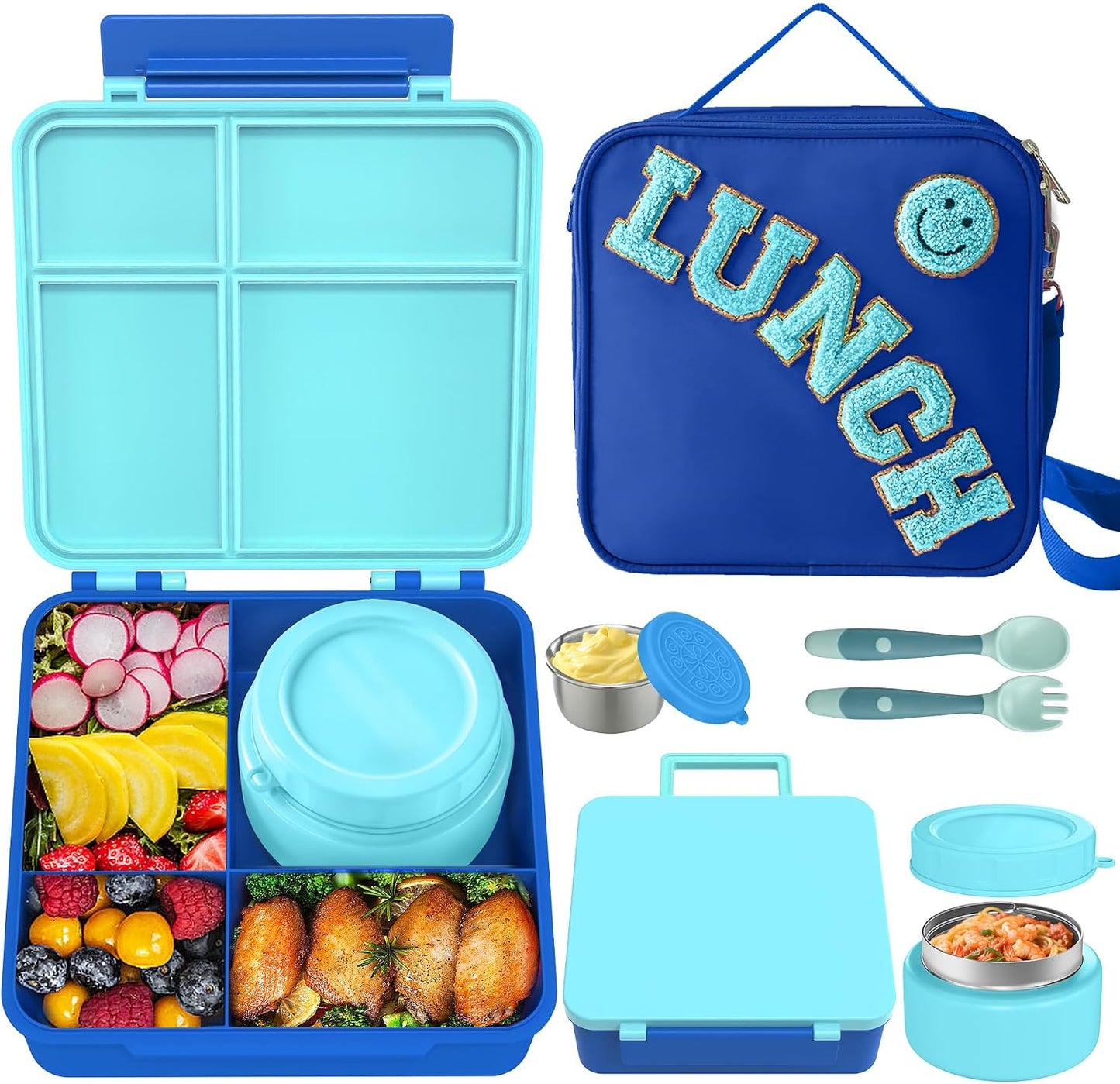 Aimsnk Kids Bento Lunch Box with 8oz Soup Thermo, Kids Leakproof Lunch Food Containers with 4 Compartment,Insulated Hot Food Jar with Lunch Bag for School, Travel (Pink)