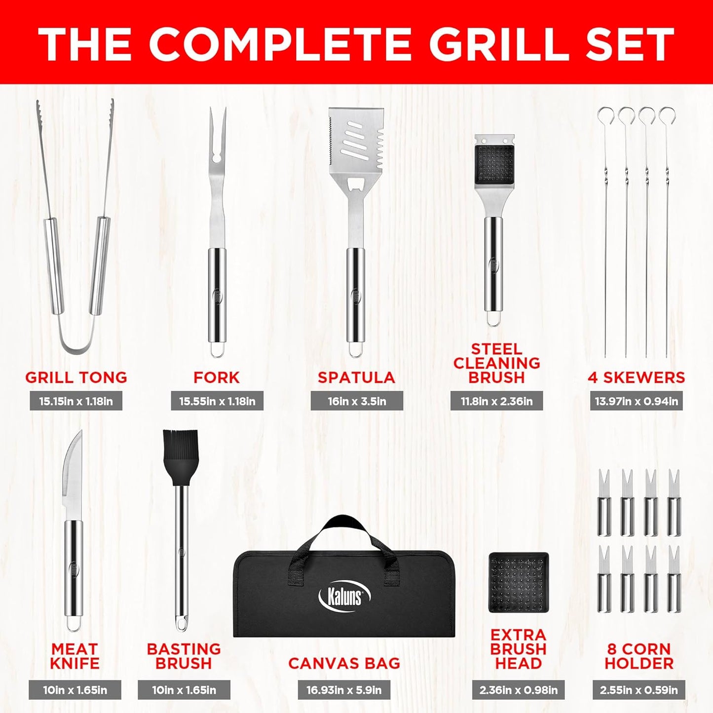 Kaluns Grilling Accessories, Dad Gifts for Fathers Day, Heavy Duty Stainless Steel Grill Set BBQ Grill Accessories for Outdoor Grill with Meat Thermometer, Case and Apron