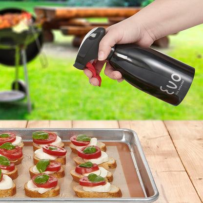Evo Oil Sprayer 18/8 Stainless Steel, Non-Aerosol for Olive, Cooking Oils, and Vinegars, Silver, 16-Ounce Capacity