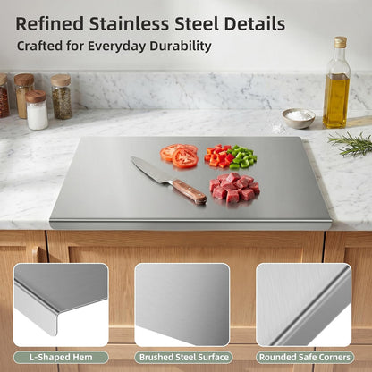 Stainless Steel Cutting Board Set with Lip, 2 Pack 16" & 24" Metal Chopping Boards for Kitchen Countertop, Non-Slip Food Prep Boards for Meat & Vegetables