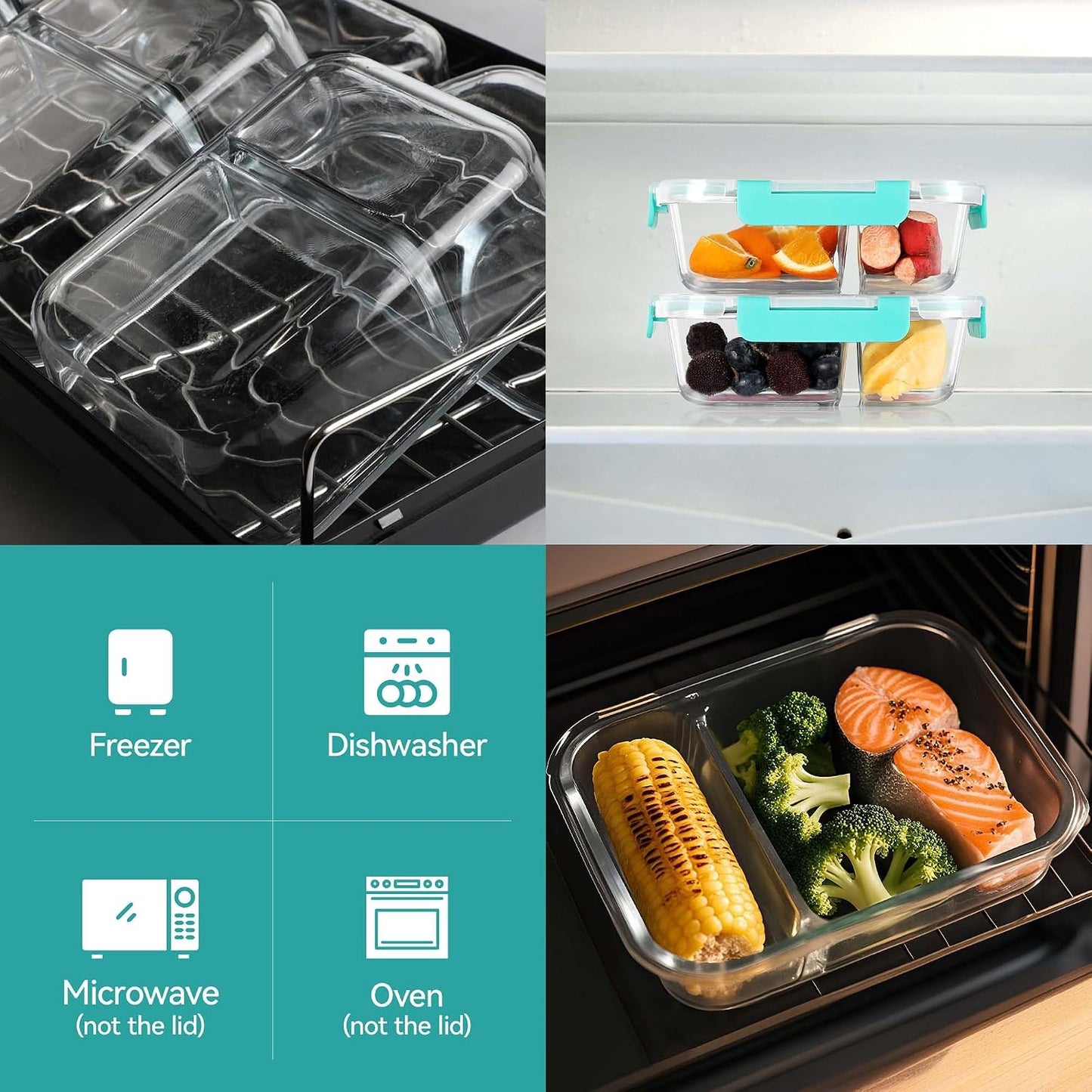 BAYZZ Glass Food Storage Containers, 5 Pack 35 Oz Glass Meal Prep Containers, Lunch Boxes with Airtight BPA-Free Lids, Microwave, Freezer and Dishwasher Safe