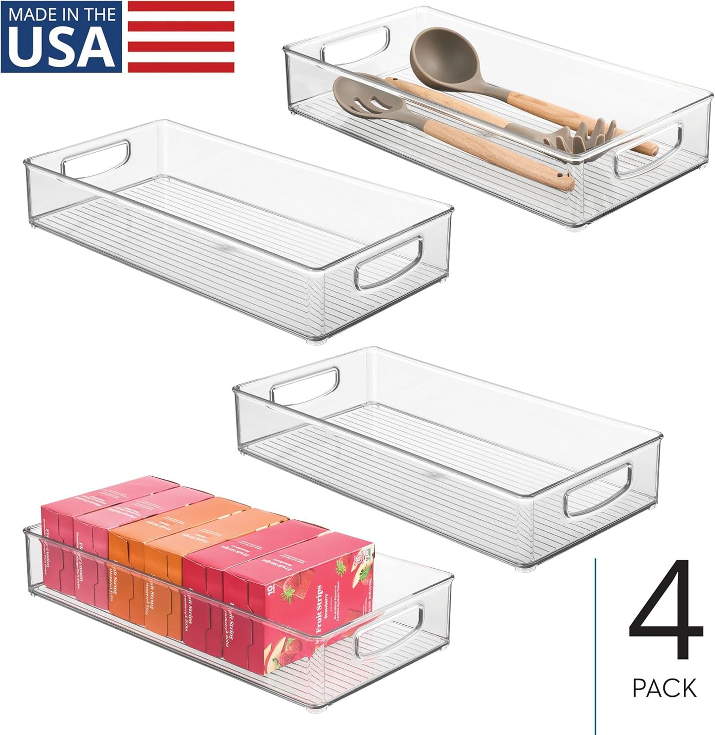 iDesign Slim Extra Long Clear Storage Bin, Narrow Stackable Organizer for Kitchen or Pantry