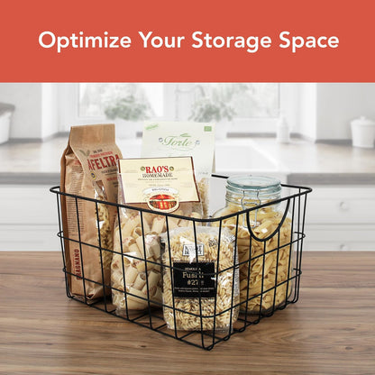 Spectrum Utility Steel Wire Storage Basket for Kitchen Pantry Organization & Closet Shelves with Easy Grip Handles, Durable Metal Basket Organizer with Open Design for Easy Viewing, Industrial Gray