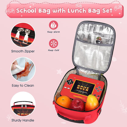 ACESAK Game luminous Boys Backpack - Bento Box with Insulated Lunch Bag Pencil Case, Utensils Set for Kids, 6 Leakproof Compartments Removable Tray Lunches or Snack Container (Blue)
