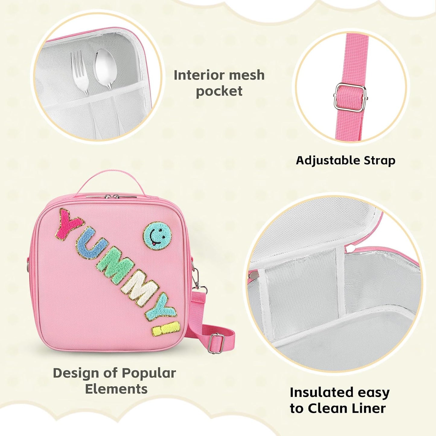 Kids Lunch Box for Kids Insulated Reusable Lunch Bag Tote Durable Children Leak-proof Lunchbox with Adjustable Shoulder Strap for School Daycare Travel Picnic (Navy - 3D Dinosaur)