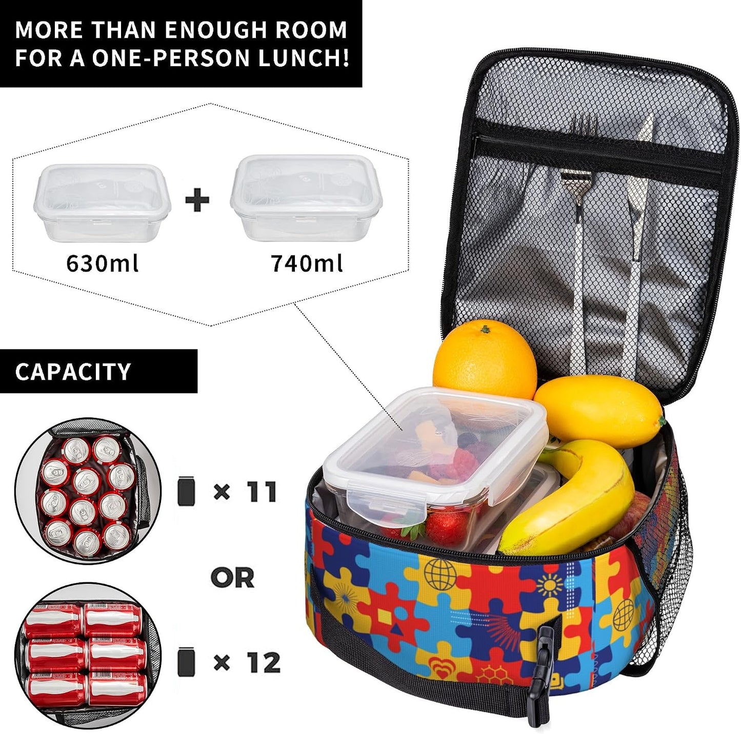 Dinosaur Volcano Insulated Lunch Bag for Women & Men, Reusable Leak-Proof Lunch Box with Cooler Compartment, Lunch Tote for Adults Work Travel Picnic Durable & Washable