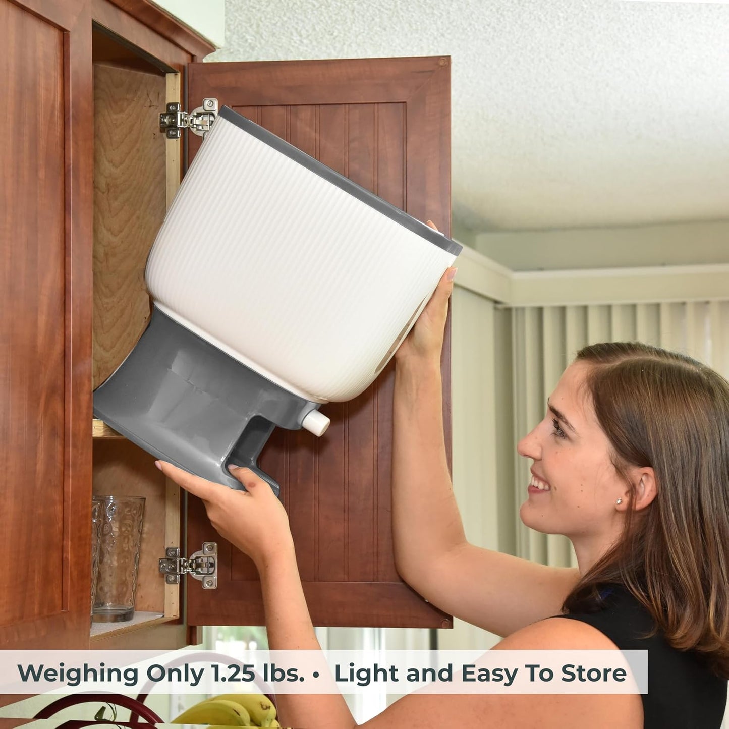 Rice Dispenser for Countertops – Seal 20 Lbs. of Food in Your Small, Strong, Light Rice & Cereal Dispenser – Brush & Measuring Cup Included – White-Green – Home & Kitchen Goods