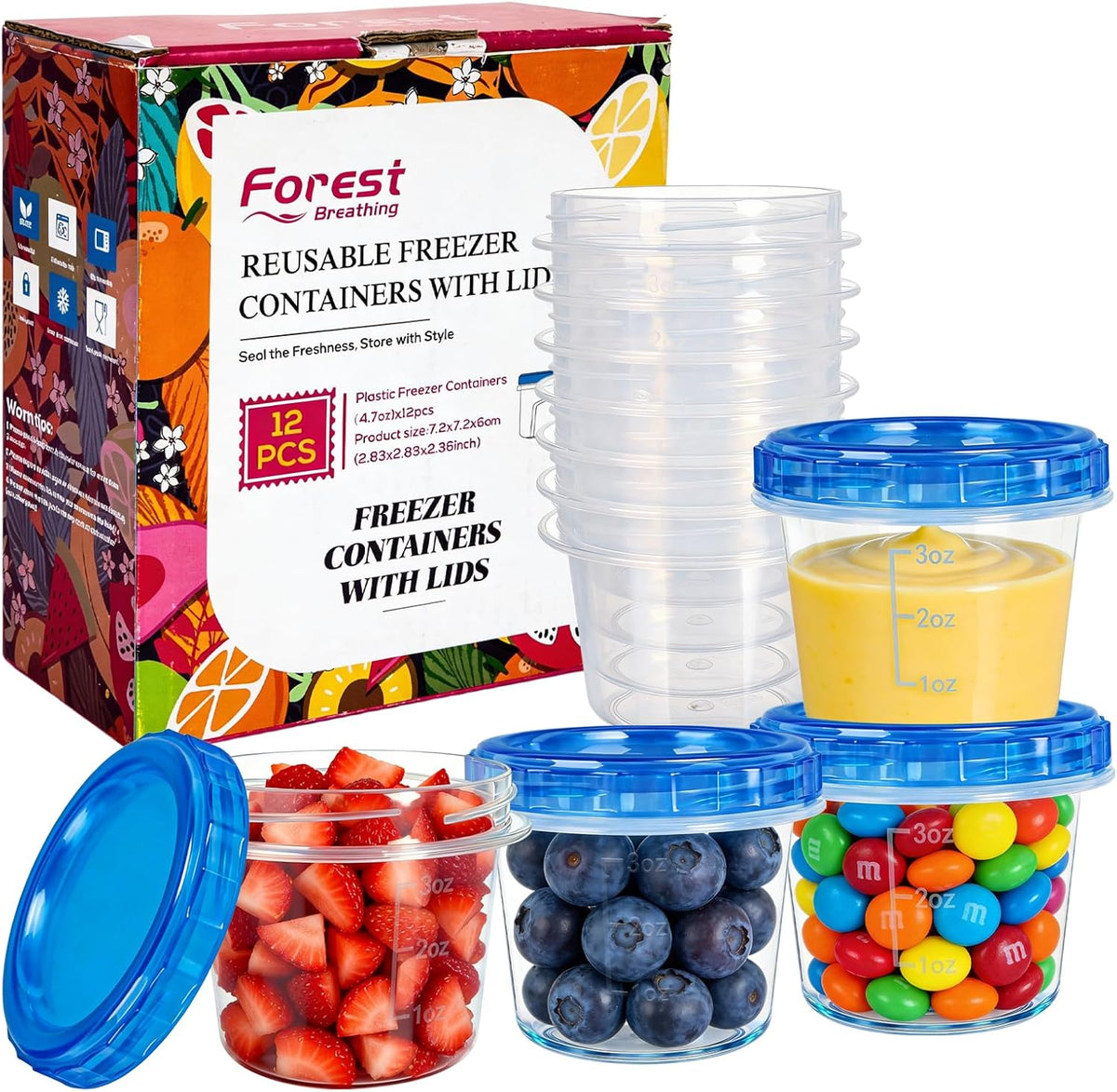 10 Pack 34oz Reusable Freezer Food Storage Containers with Twist Top Lids, Airtight Plastic Meal Prep Food Containers for Leftover Lunch Fruit Salad Oats, Clear Large Soup Container Microwave Safe