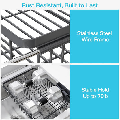 JASIWAY Dish Drying Rack in Sink, Dish Drainer with Cup and Utensil Holder