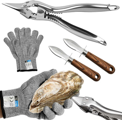 2026 New Oyster Shucker & 2 Shucking Knife Kit with Safety Gloves, Stainless Steel Oyster Opener Easy Leverage Design for Safe Fast Oyster Shucking Keep the Juice