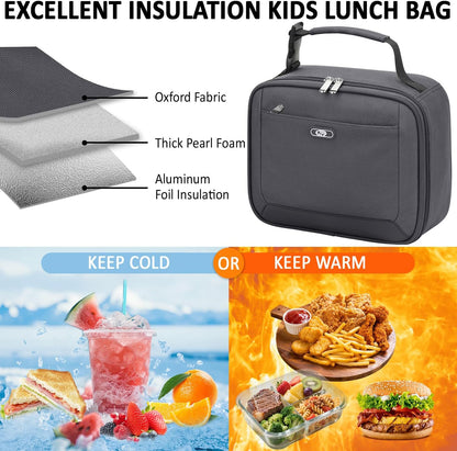 Lunch Box Kids Insulated Lunch Bag for Boys Girls Cute Reusable Lunch Tote Bag Waterproof Portable Thermal Lunch Box Kids for School Picnic Travel Black
