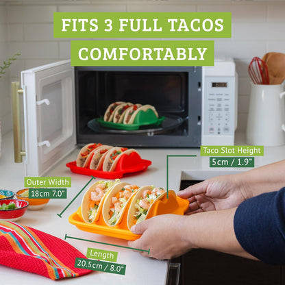 Taco Shell Holder (3 Pack), Silicone Taco Holder for 3 Tacos, Reusable Plates with Dividers, Flexible Soft Tray, Dishwasher & Microwave Safe