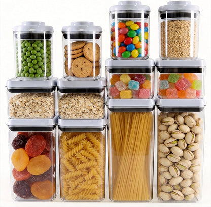 Pop Airtight Food Storage Containers with Lids, Push Button Seal BPA-Free for Kitchen Pantry Organization, 3 Pcs 0.65Qt/0.7Qt/1.8Qt for Cereal, Flour, Sugar, Snacks Dry Food Storage