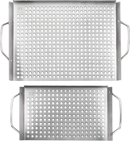 Outset 76631 Stainless Steel Grill Topper Grid, 11"x7" BBQ Pan With Handles