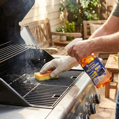Grill Cleaner for Outdoor Grill – Bbq Cleaner Spray and Griddle Cleaner Kit with Grill Cleaning Tools and Citrus Cleaner 4 Pack