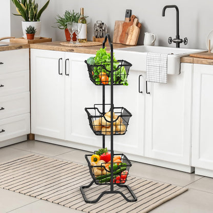 Simple Houseware 3-Tier Rigid Wire Market Fruit Basket Stand, Black