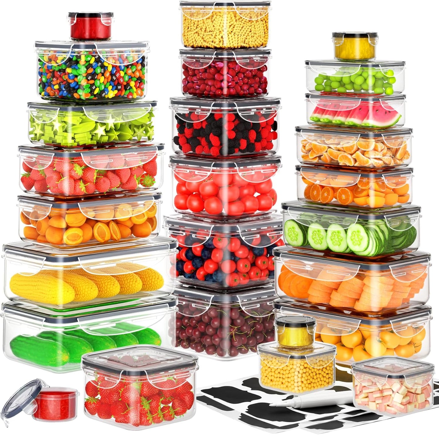 40 PCS Food Storage Containers with Lids Airtight (20 Containers & 20 Lids), Plastic Storage Meal Prep Container-Stackable 100% Leakproof & Microwave Organization and Storage Sets, Lunch Containers