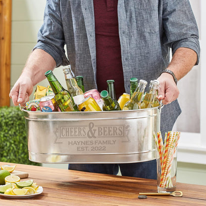 Let's Make Memories Personalized Beverage Tub - Custom Beverage Tub - Customize With Name & initial - Galvanized Drink Tub - 20 ¾"L x 11 ¾"W x 7" H - 5.5 Gallons