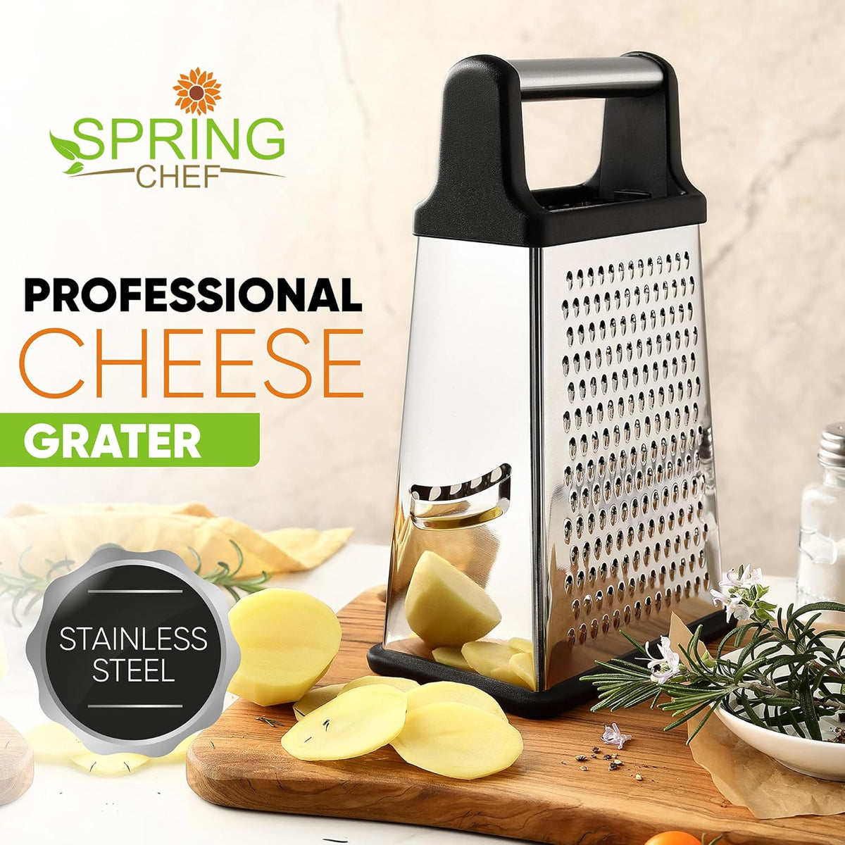 Spring Chef Stainless Steel XL Cheese Grater for Kitchen, Green