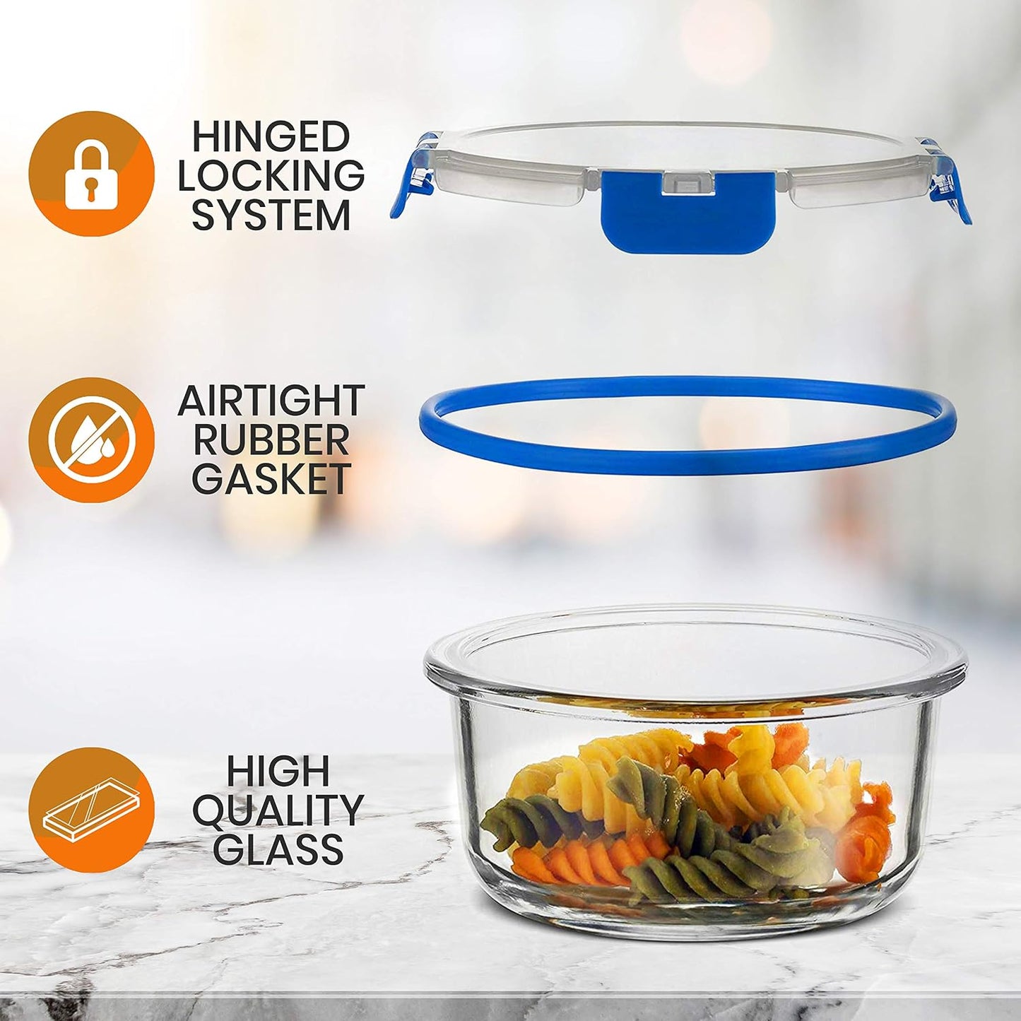 NutriChef 24pcs Glass Food Storage Containers, (12 Stackable Heavy Duty Meal Prep Containers w/ 12 Airtight Lids), Microwave, Freezer, & Dishwasher Safe for Food, Snacks, Fruit & More, (Gray)