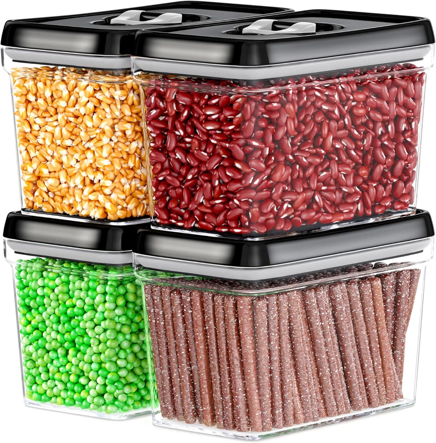 DWËLLZA KITCHEN Large Airtight Food Storage Containers - Clear Plastic Bulk Food Pantry & Kitchen Storage Containers for Flour, Sugar and Baking Supplies 4 Pcs. BPA-Free, Keeps Fresh & Dry (Black)