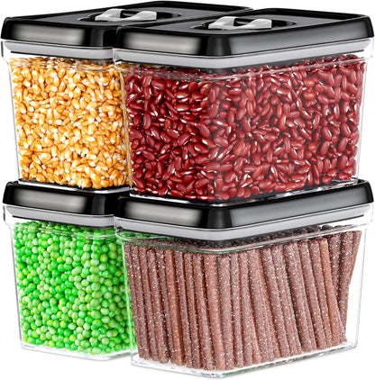 DWËLLZA KITCHEN Large Airtight Food Storage Containers - Clear Plastic Bulk Food Pantry & Kitchen Storage Containers for Flour, Sugar and Baking Supplies 4 Pcs. BPA-Free, Keeps Fresh & Dry (Black)