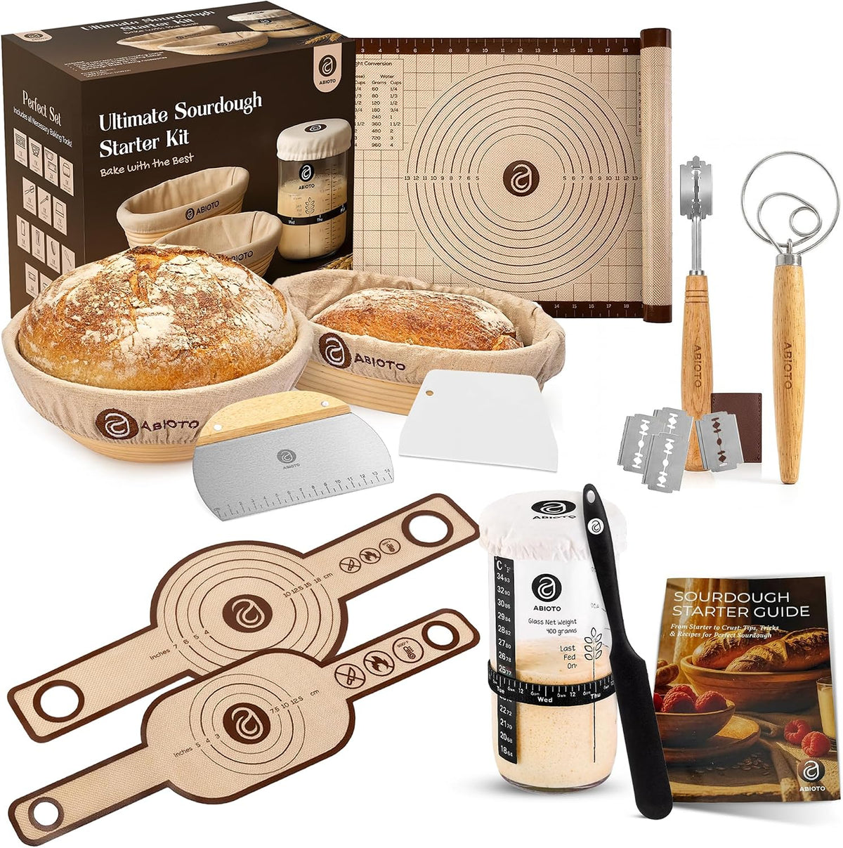 ABIOTO Banneton Baskets with Sourdough Bread Baking Supplies
