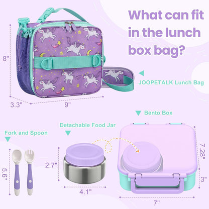 JOOPETALK Bento Lunch Box Set for Kids with 9oz Soup Thermo, Insulated Lunch Bag,Leak-proof BPA-free Lunch Food Container with 3-4 Conpartments for School Travel-Blue