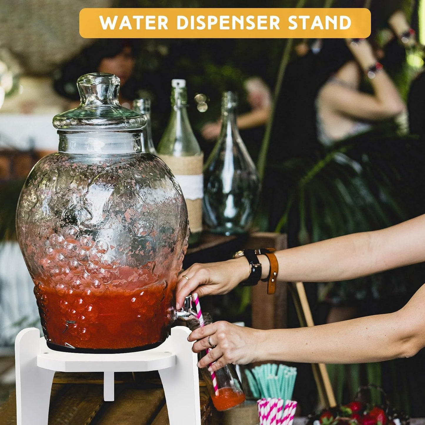 Roshtia 1 Pcs Beverage Dispenser Stand Bamboo Wood Drink Dispenser Stand Fits 6-8" Diameter of Glass Jar Base for Glass Beverage Water Jug Containers (Black)