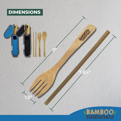 Travel Utensils with Case Set Fork, Knife, Spoon, Chopsticks, Straw, Straw-cleaning brush, Travel Pouch and Carabiner, Excellent For Everyday Use! ((1Set) Sky Blue)
