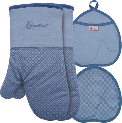 Yutat Silicone Oven Mitts - Oven Mitts and Pot Holders Sets Made of Non-Slip & BPA-Free Silicone, High Heat Resistant 500 Degrees, Perfect for Kitchen Cooking Baking BBQ, Peak Green