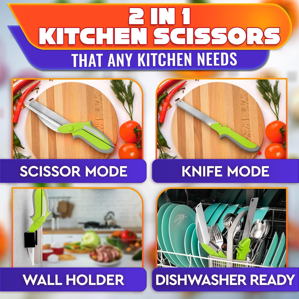 2 in 1 Kitchen Scissors for Food with Knife Sharpener (Grey)
