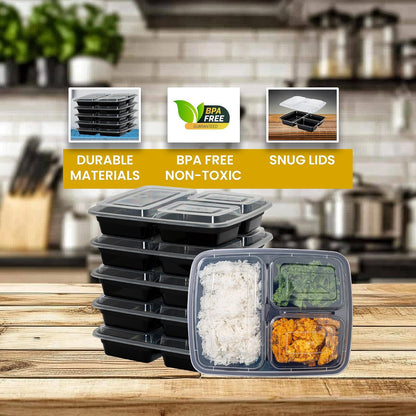 Superior 10 Pack Meal Prep Containers - 32oz Reusable 3 Compartment Food Containers–Microwave and Dishwasher Safe Prep Plastic Food Containers with Lid Divided Bento Box Lunch Tray