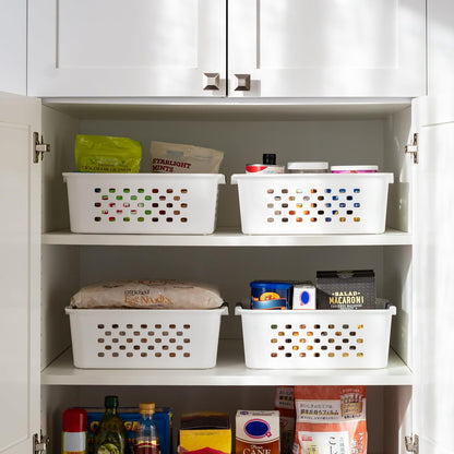 IRIS USA Plastic Storage Baskets, 6-Pack, Made in USA, Shelf Baskets Small Baskets Organizing Bins for Pantry Countertops Closet Shelves Laundry Room Office, Multi-Purpose, Nestable, Easy Carry, Black